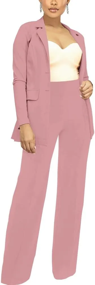 PINSV Women Casual Blazer Work Business Open Front Long Sleeve Suit Jacket