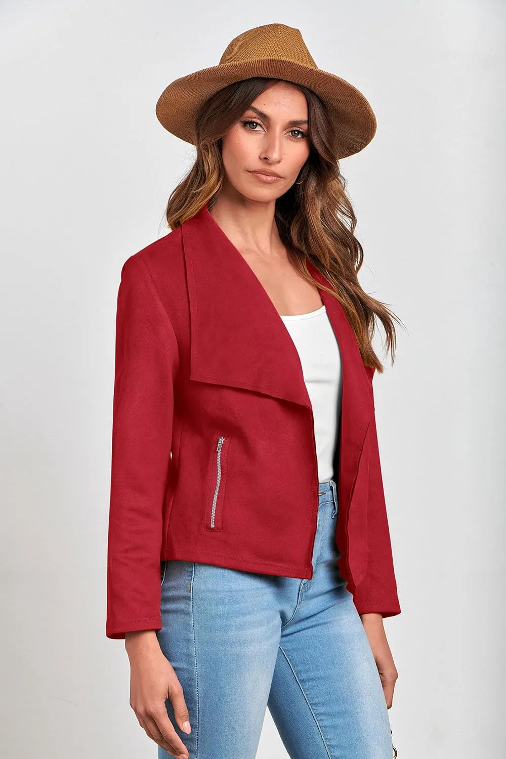 PRETTYGARDEN Women's Faux Suede Jackets 2025 Spring Fall Clothes Long Sleeve Open Front Cropped Coat Outwear