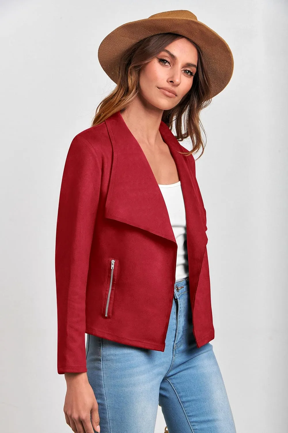 PRETTYGARDEN Women's Faux Suede Jackets 2025 Spring Fall Clothes Long Sleeve Open Front Cropped Coat Outwear