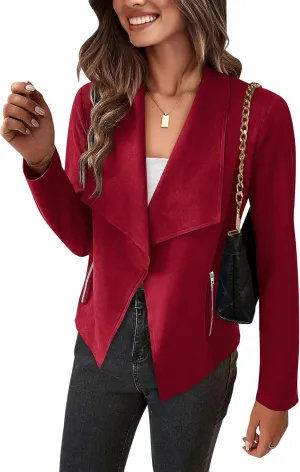 PRETTYGARDEN Women's Faux Suede Jackets 2025 Spring Fall Clothes Long Sleeve Open Front Cropped Coat Outwear