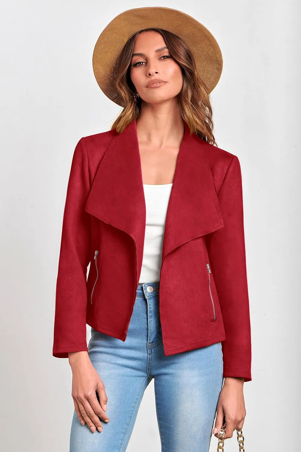 PRETTYGARDEN Women's Faux Suede Jackets 2025 Spring Fall Clothes Long Sleeve Open Front Cropped Coat Outwear