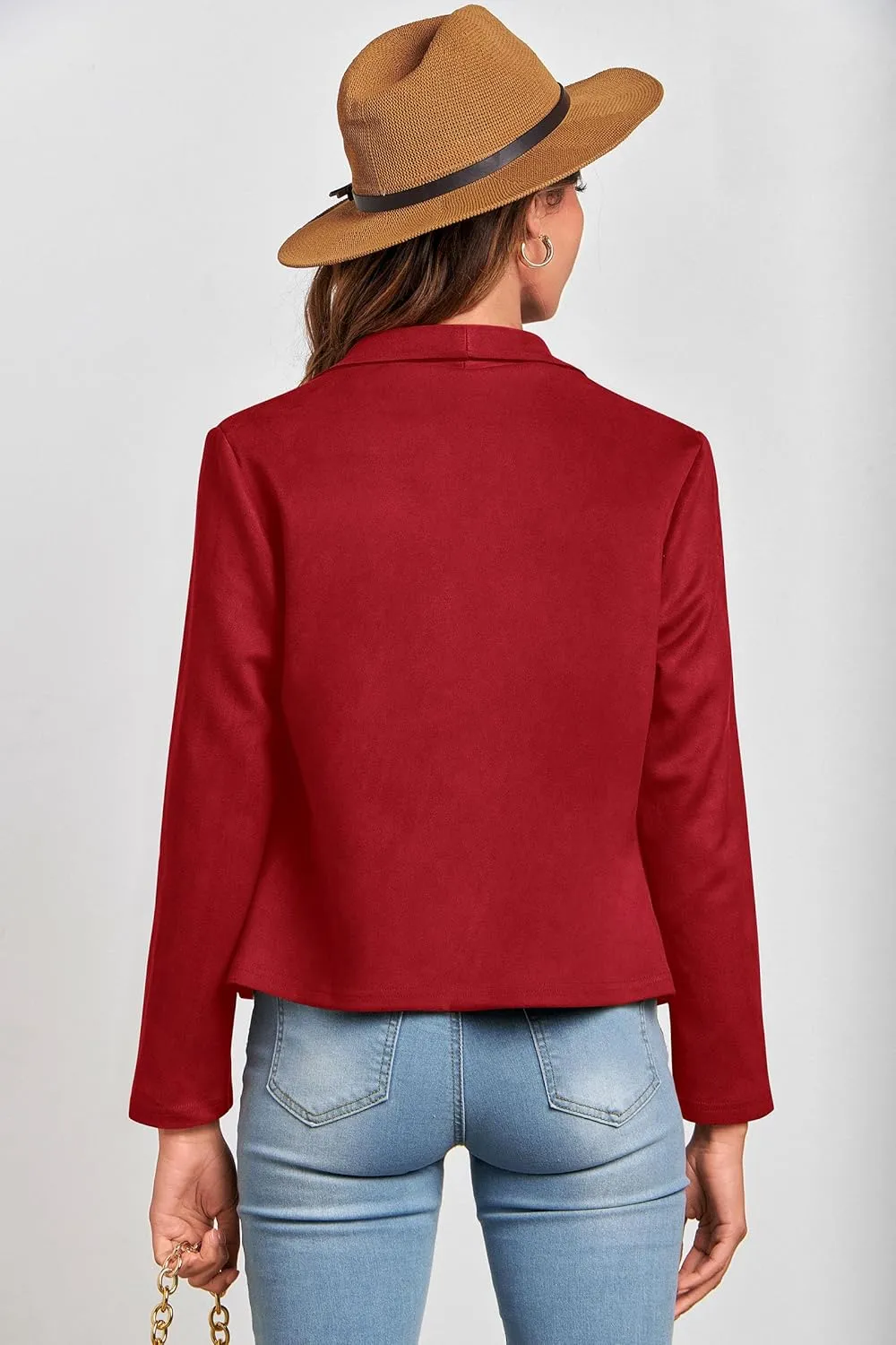 PRETTYGARDEN Women's Faux Suede Jackets 2025 Spring Fall Clothes Long Sleeve Open Front Cropped Coat Outwear