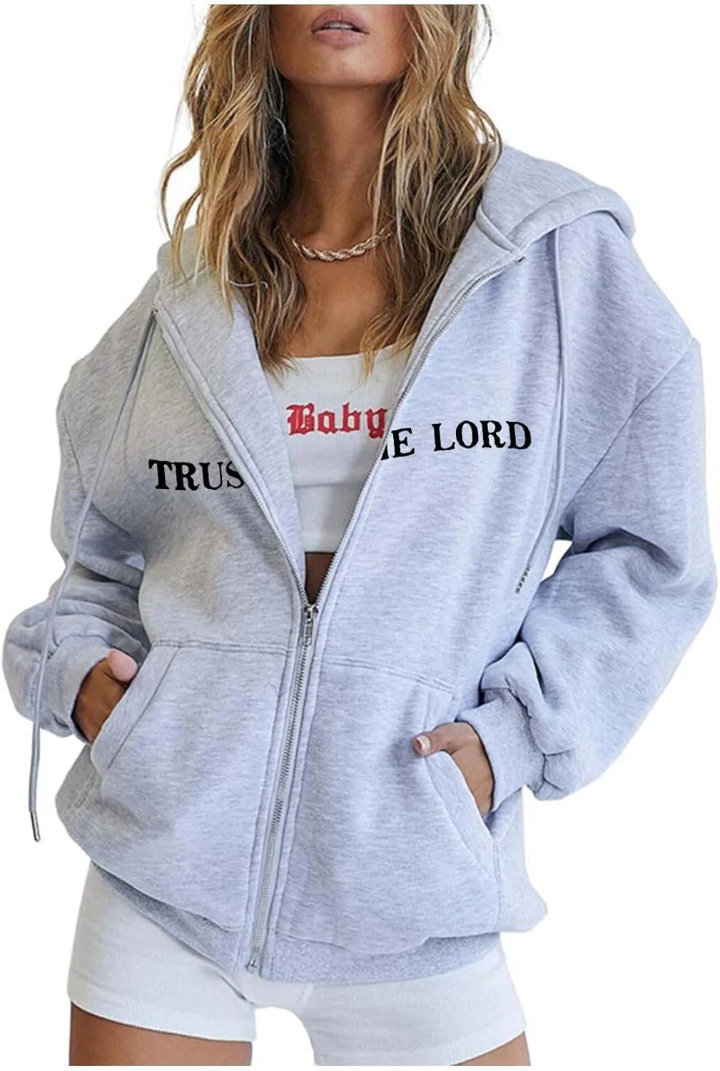 PTOLOCIF Y2k Hoodie Zip up Women Fashion Letter Print Graphic Sweatshirts Long Sleeve Y2k Goth Jackets Aesthetic Streetwear