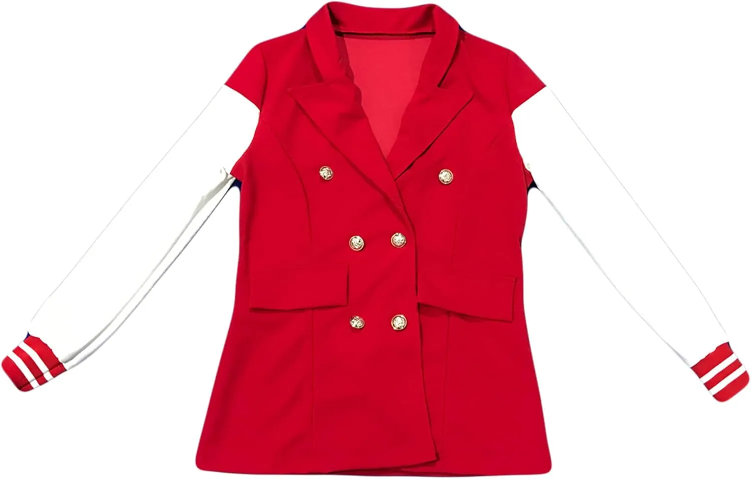 Qikaka Women's Long Sleeve Lapel Deep V Neck Paneled Double Breasted Blazer Coat Jackets