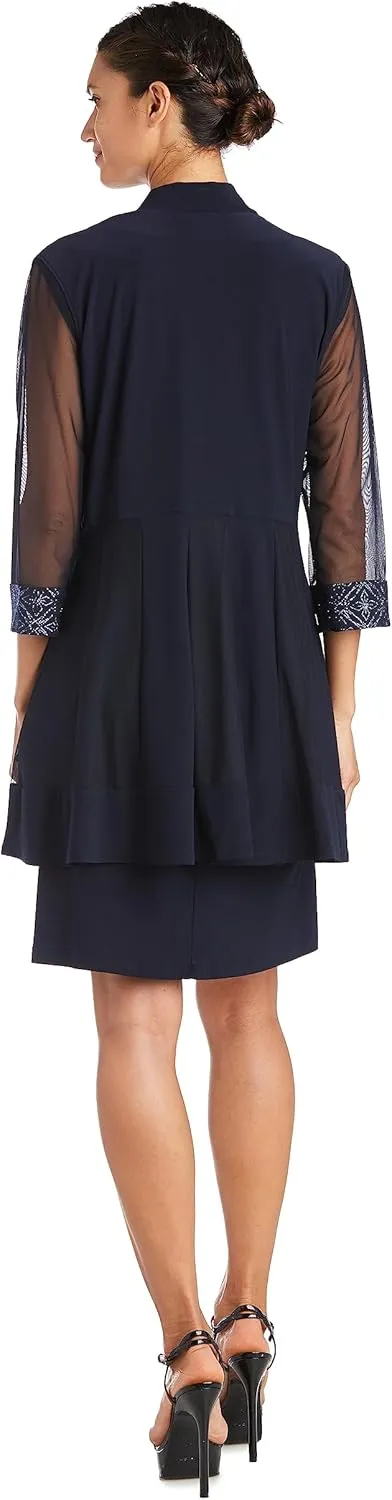 R&M Richards Womens Plus 2PC Mesh Inset Dress with Jacket