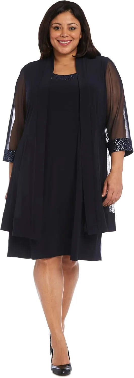 R&M Richards Womens Plus 2PC Mesh Inset Dress with Jacket