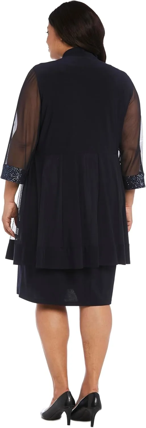 R&M Richards Womens Plus 2PC Mesh Inset Dress with Jacket