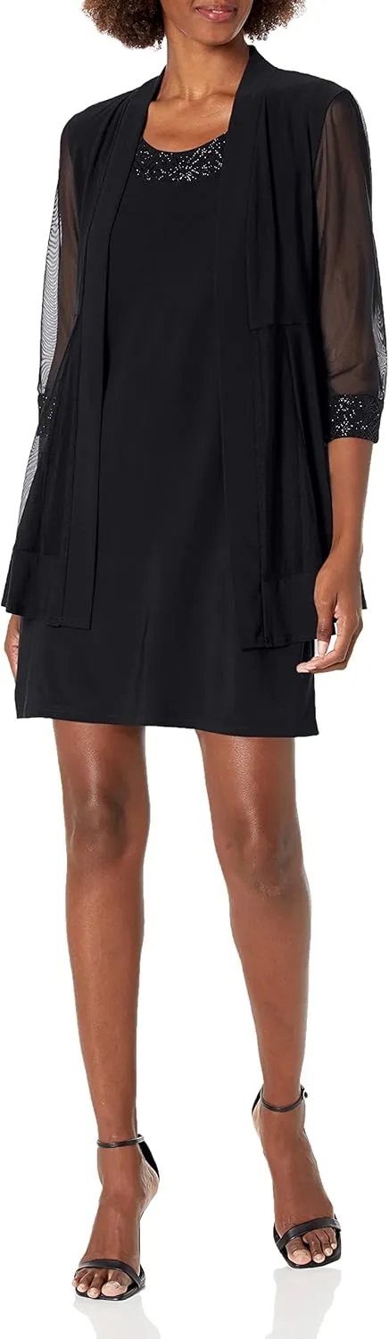 R&M Richards Womens Plus 2PC Mesh Inset Dress with Jacket