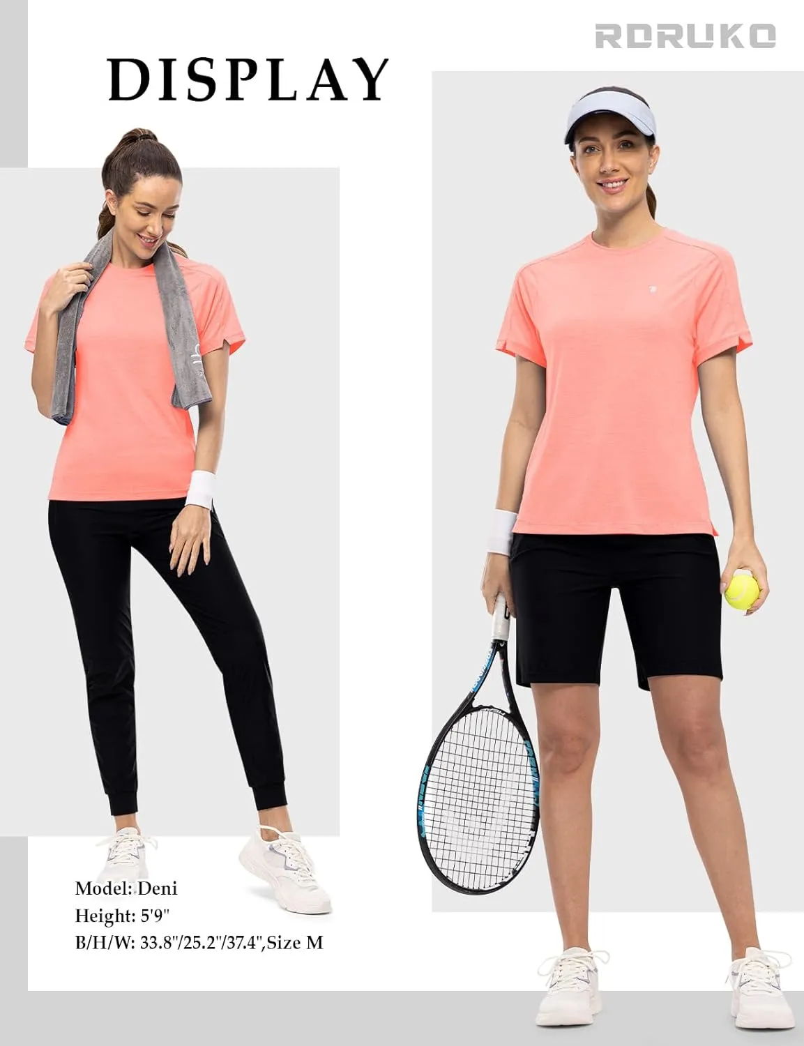 Rdruko Women's Workout Shirts Short Sleeve Dry Fit Moisture Wicking UPF 50  Sun Protection Running Gym Athletic T-Shirts