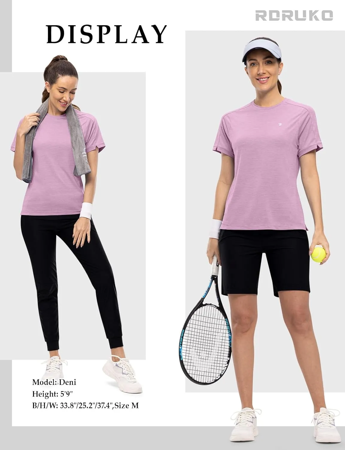 Rdruko Women's Workout Shirts Short Sleeve Dry Fit Moisture Wicking UPF 50  Sun Protection Running Gym Athletic T-Shirts