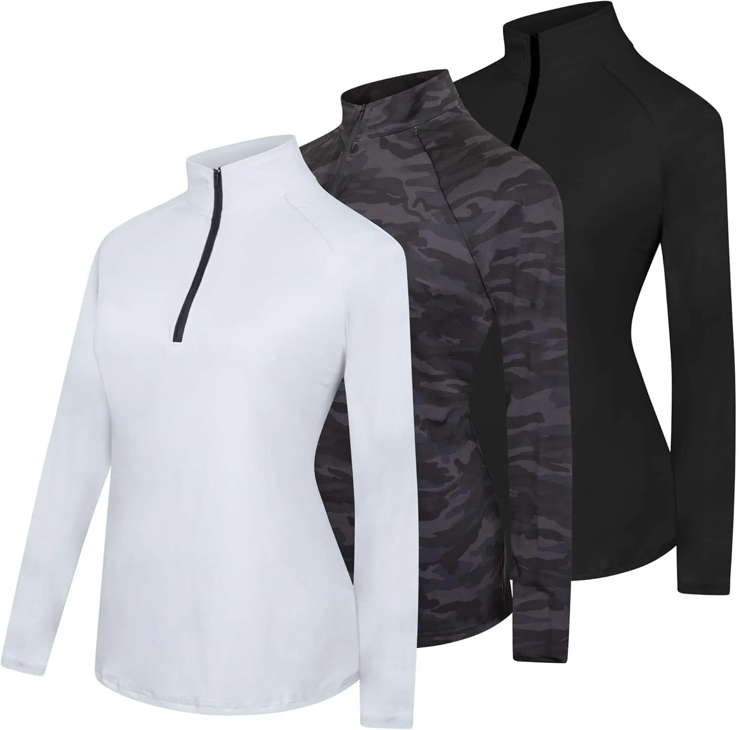 Real Essentials 3 Pack: Womens Dry-Fit Long Sleeve Quarter Zip & Full Zip Up Hoodie Workout Jacket (Available in Plus)