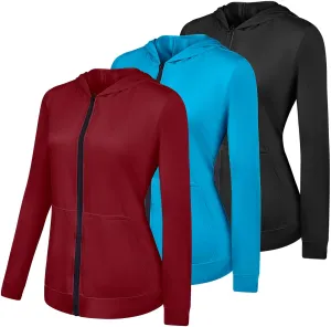 Real Essentials 3 Pack: Womens Dry-Fit Long Sleeve Quarter Zip & Full Zip Up Hoodie Workout Jacket (Available in Plus)