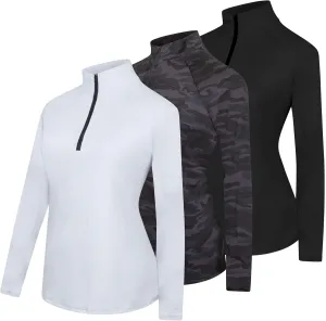 Real Essentials 3 Pack: Womens Dry-Fit Long Sleeve Quarter Zip & Full Zip Up Hoodie Workout Jacket (Available in Plus)