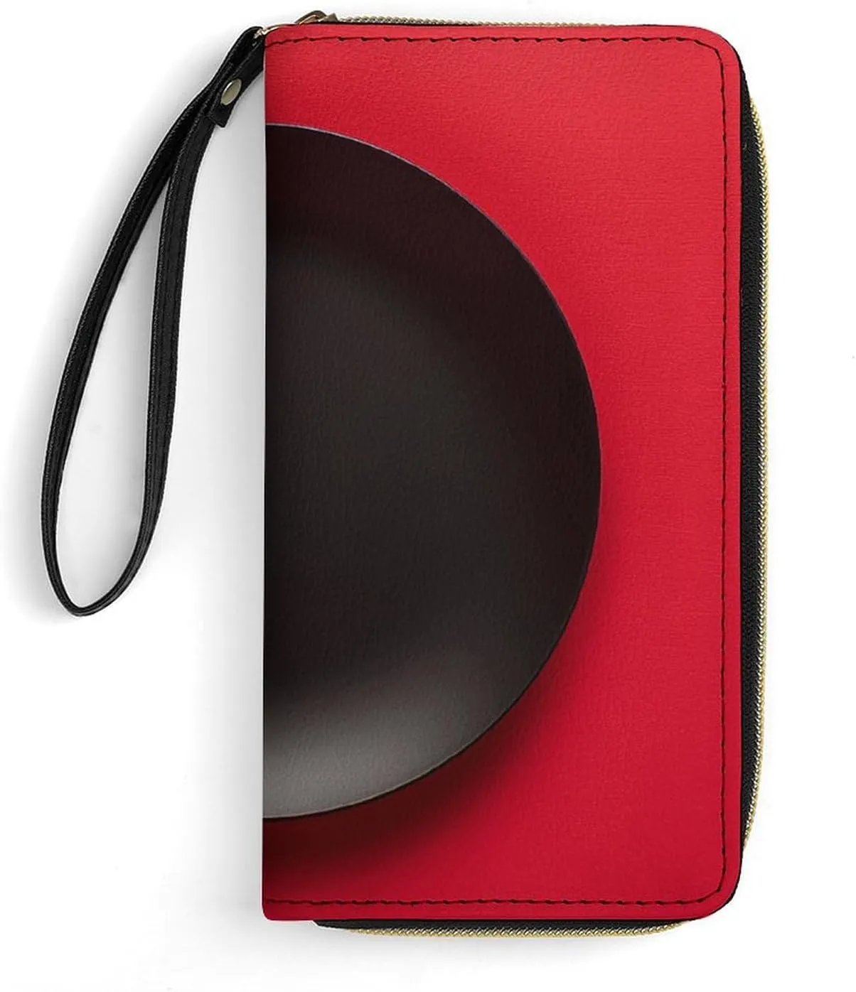 Red Black Plate Leather Wallet Smooth Zip Around Clutch Wristlet Travel Long Soft Purse for Women