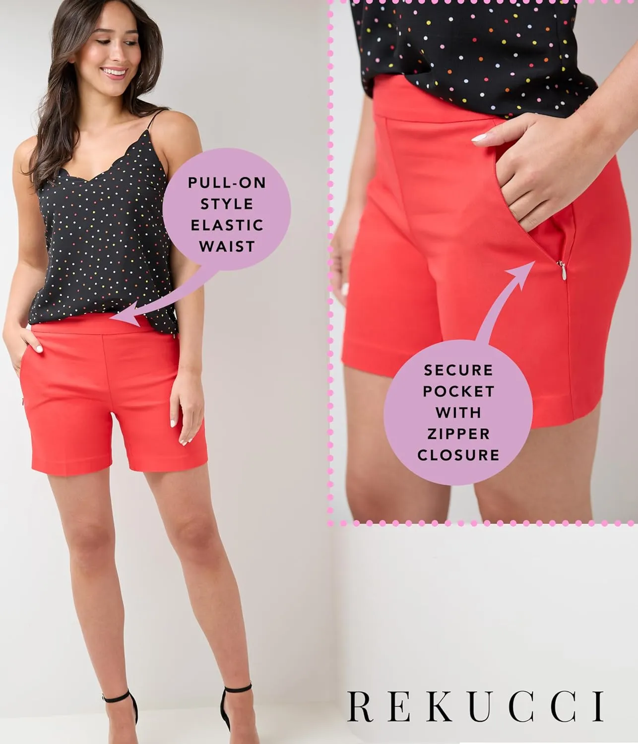 Rekucci Women's Ease into Comfort Riviera Short with Zipper Pockets