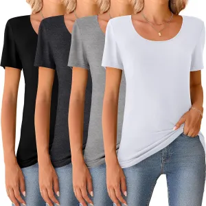 Riyiper 4 Pcs Womens Short Sleeve Shirts Scoop Neck Basic Casual T Shirts Women Basic Light Weight Layer Summer Tees