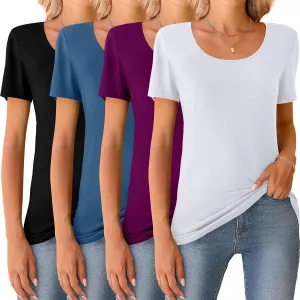 Riyiper 4 Pcs Womens Short Sleeve Shirts Scoop Neck Basic Casual T Shirts Women Basic Light Weight Layer Summer Tees