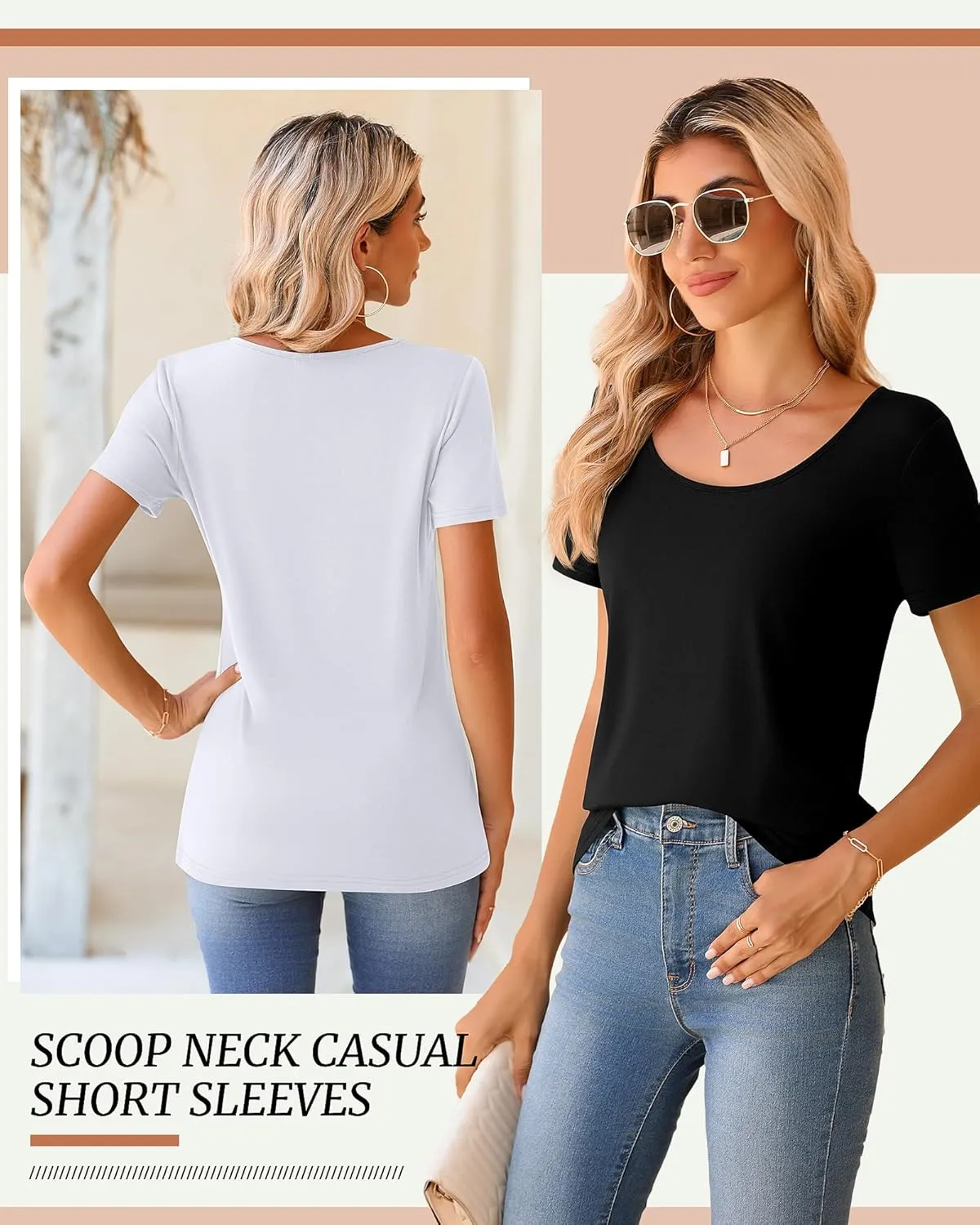 Riyiper 4 Pcs Womens Short Sleeve Shirts Scoop Neck Basic Casual T Shirts Women Basic Light Weight Layer Summer Tees