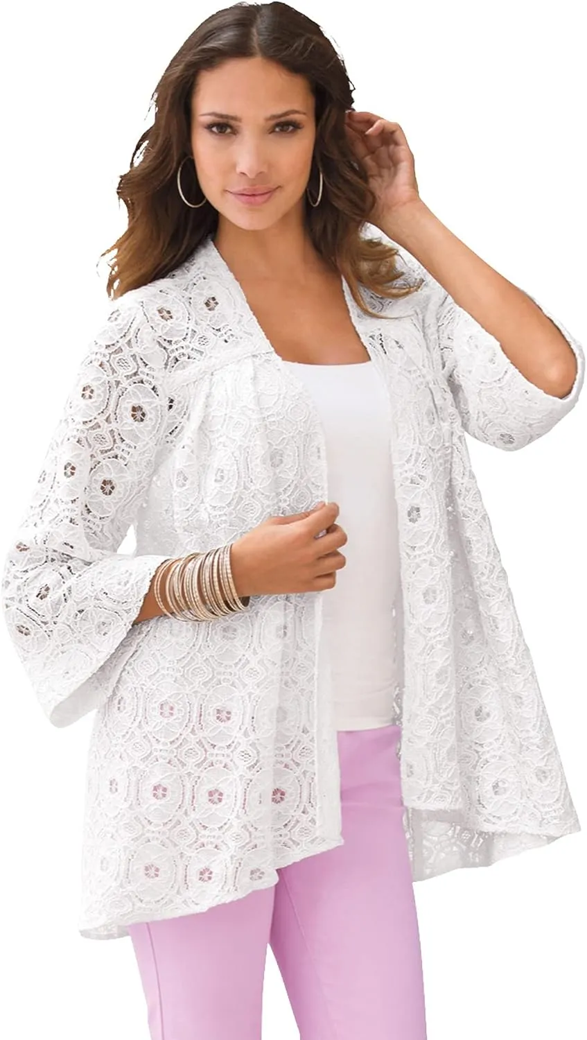 Roaman's Women's Plus Size Lace Swing Jacket