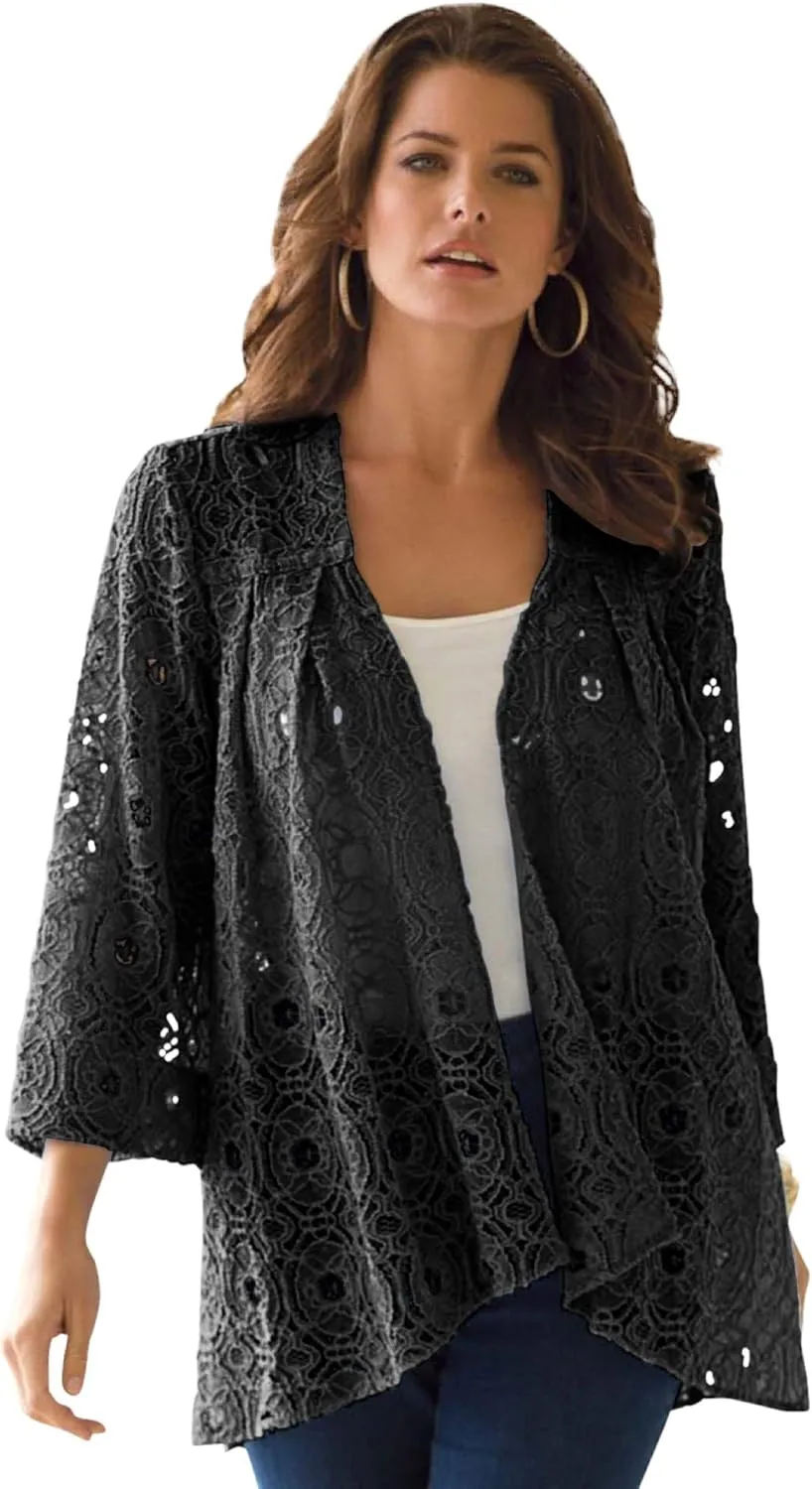 Roaman's Women's Plus Size Lace Swing Jacket