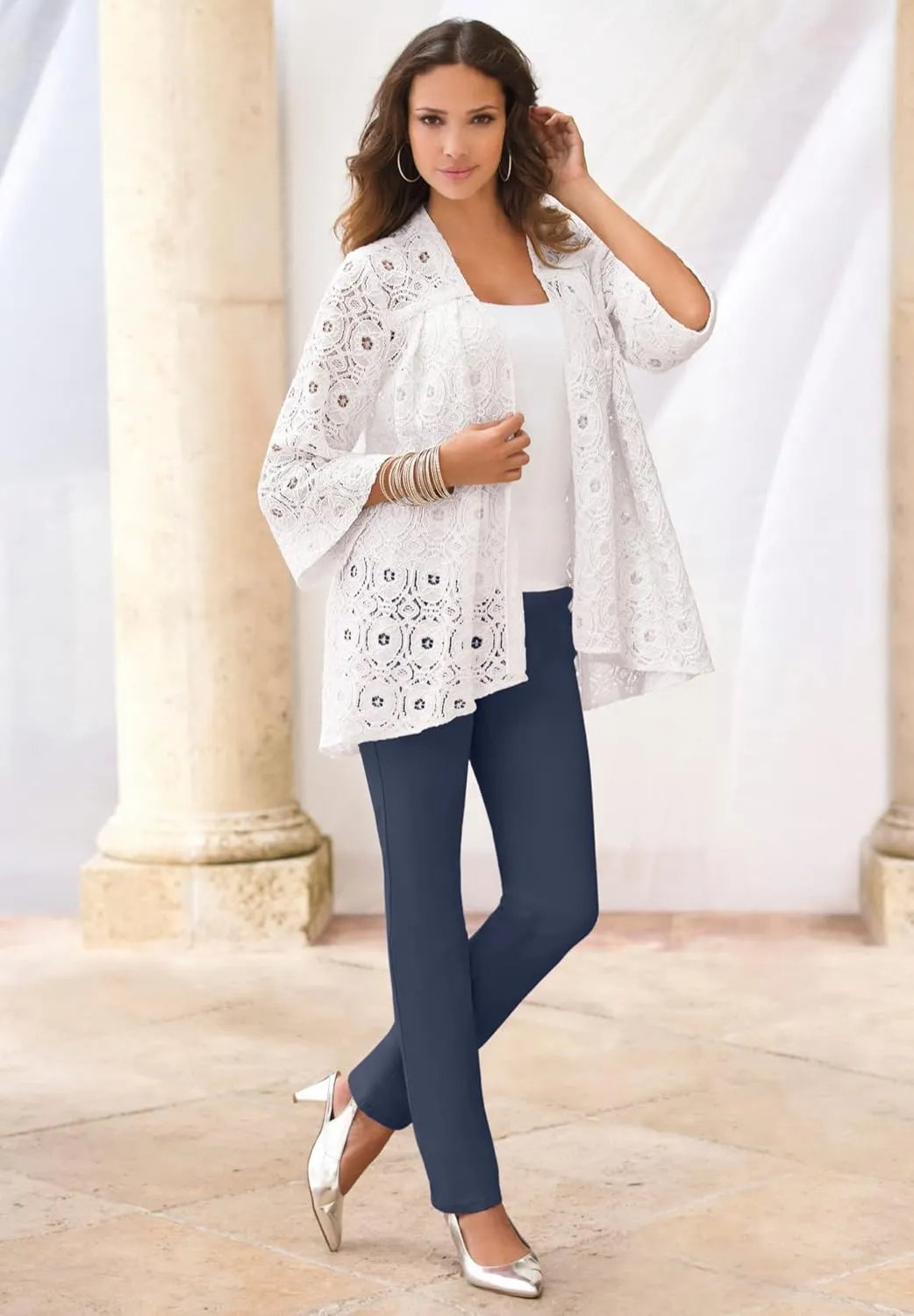Roaman's Women's Plus Size Lace Swing Jacket