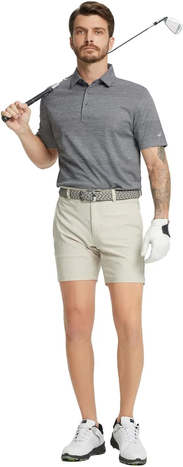 Rouen Golf Shirts for Men Dry Fit Short Sleeve Performance Moisture Wicking Casual Texture Heather Jacquard Mens Polo Shirts