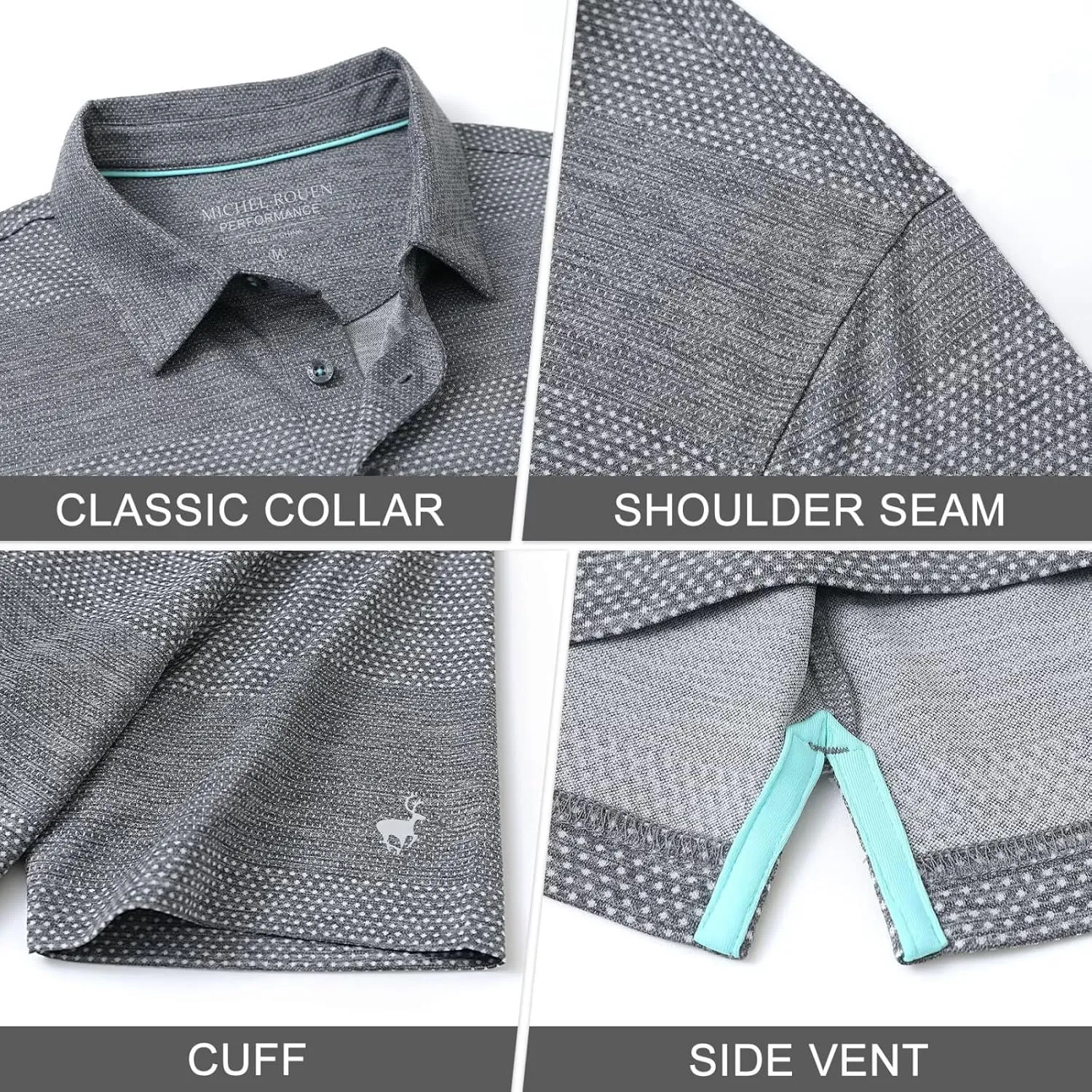Rouen Golf Shirts for Men Dry Fit Short Sleeve Performance Moisture Wicking Casual Texture Heather Jacquard Mens Polo Shirts