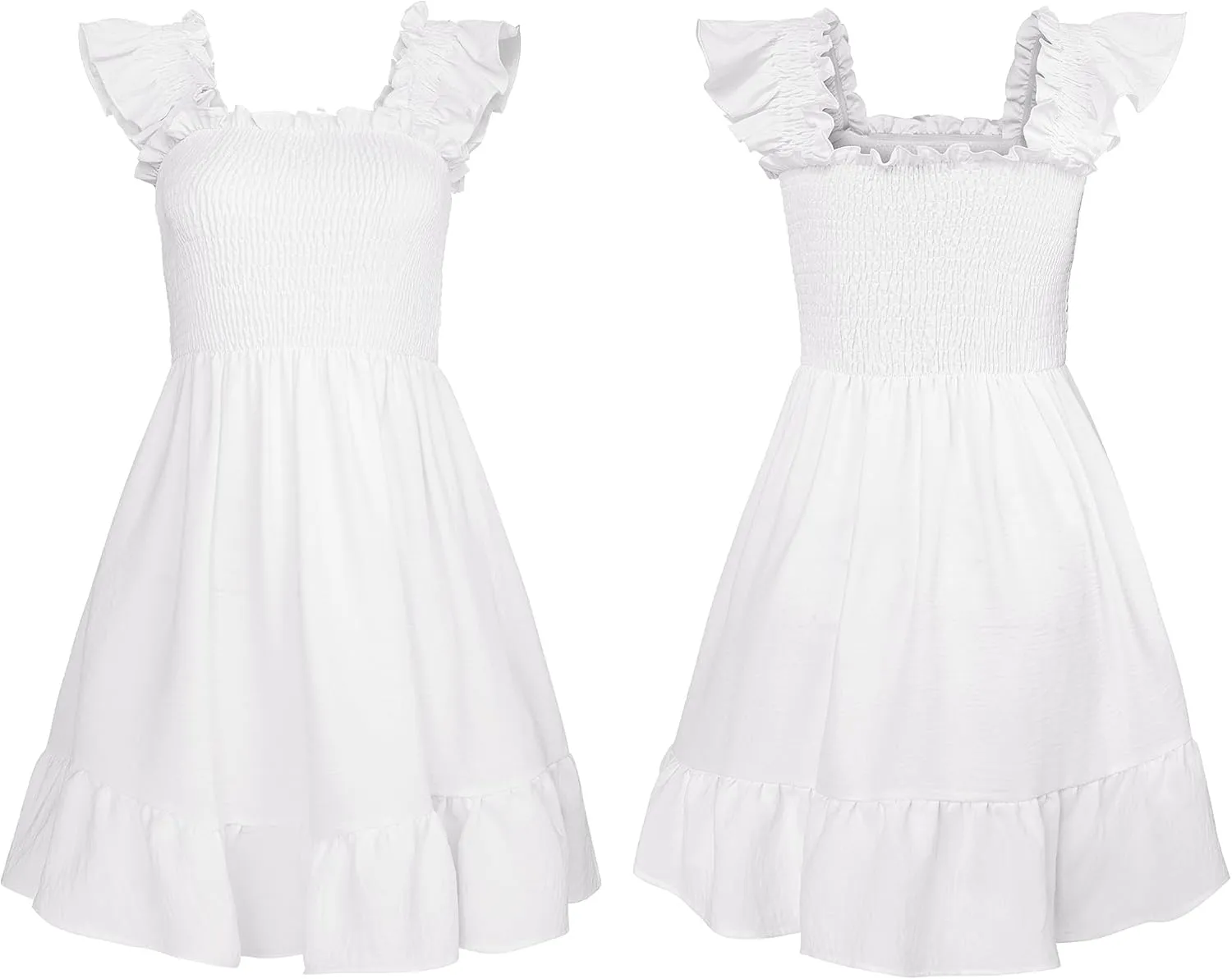 ROYLAMP Women's Smocked Dresses Square Neck Elegant Tiered Boho Ruffle Shoulder Swing Flowy Summer Casual Mini Dress