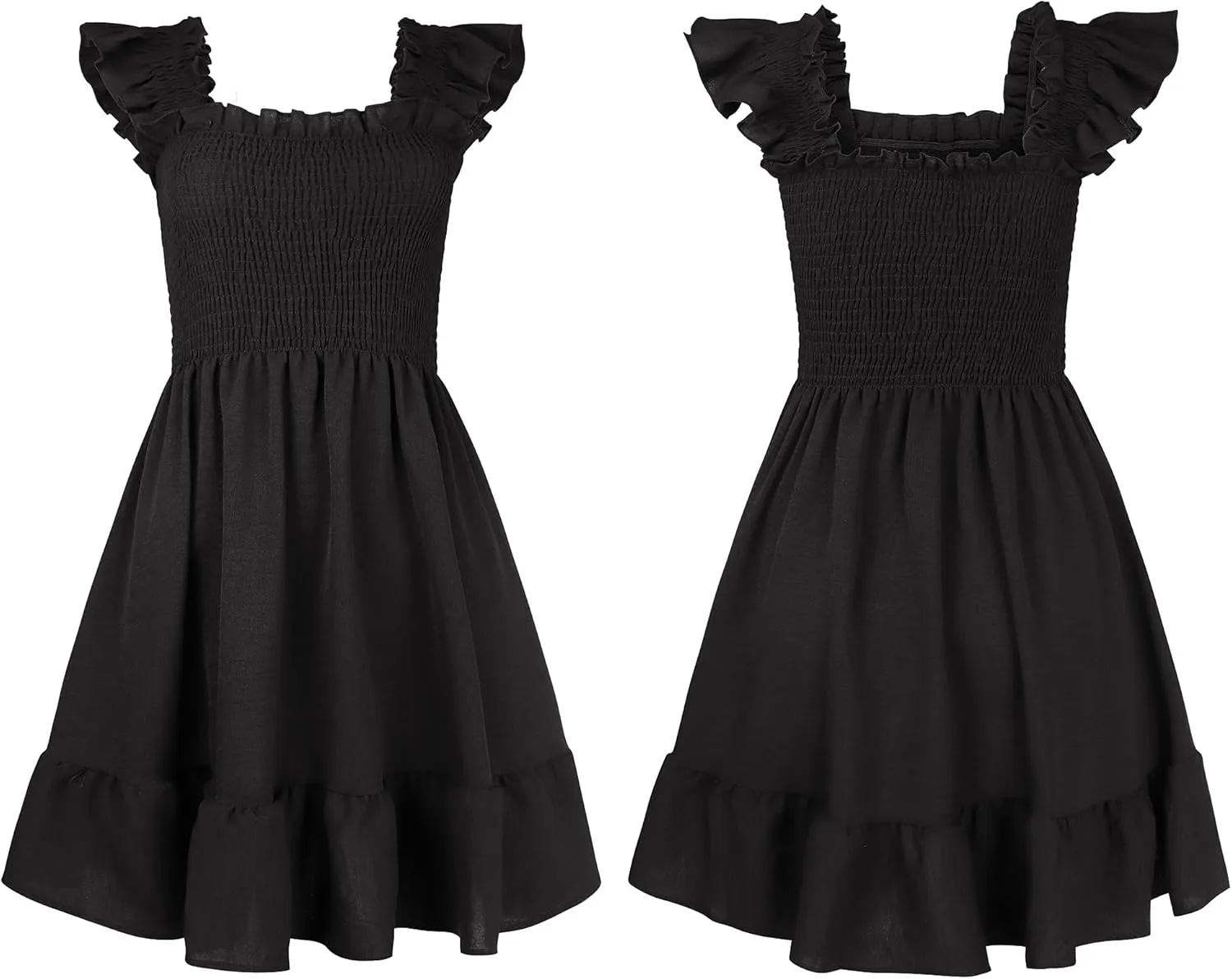 ROYLAMP Women's Smocked Dresses Square Neck Elegant Tiered Boho Ruffle Shoulder Swing Flowy Summer Casual Mini Dress