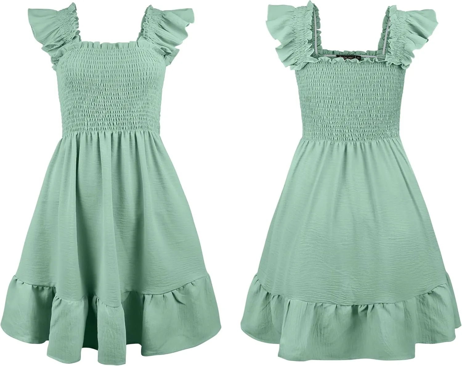 ROYLAMP Women's Smocked Dresses Square Neck Elegant Tiered Boho Ruffle Shoulder Swing Flowy Summer Casual Mini Dress