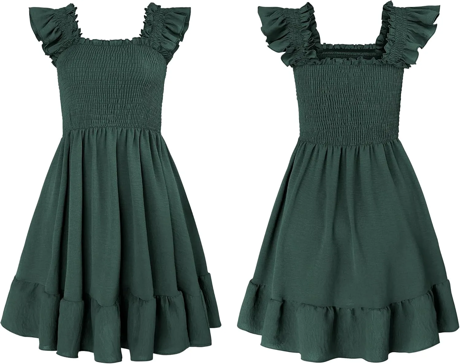 ROYLAMP Women's Smocked Dresses Square Neck Elegant Tiered Boho Ruffle Shoulder Swing Flowy Summer Casual Mini Dress