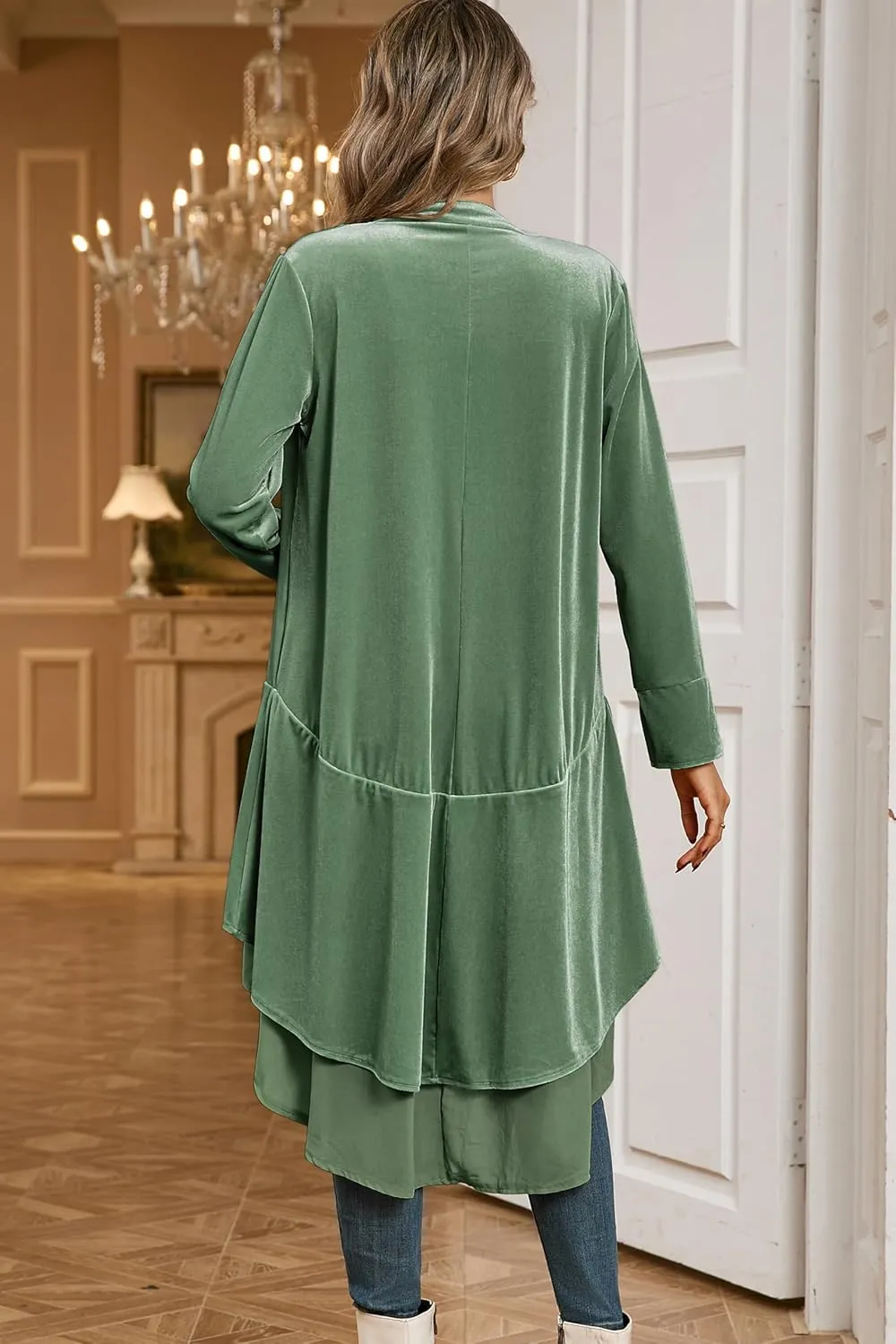 R.Vivimos Womens Ruffled Asymmetric Long Velvet Blazers Coat Casual Jackets