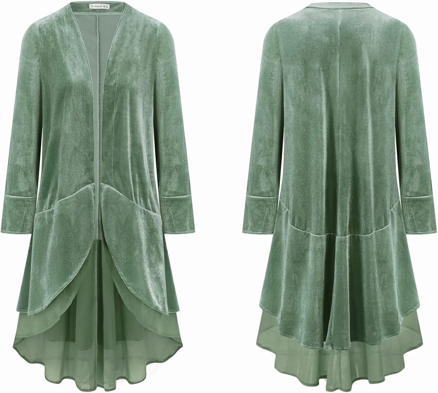 R.Vivimos Womens Ruffled Asymmetric Long Velvet Blazers Coat Casual Jackets