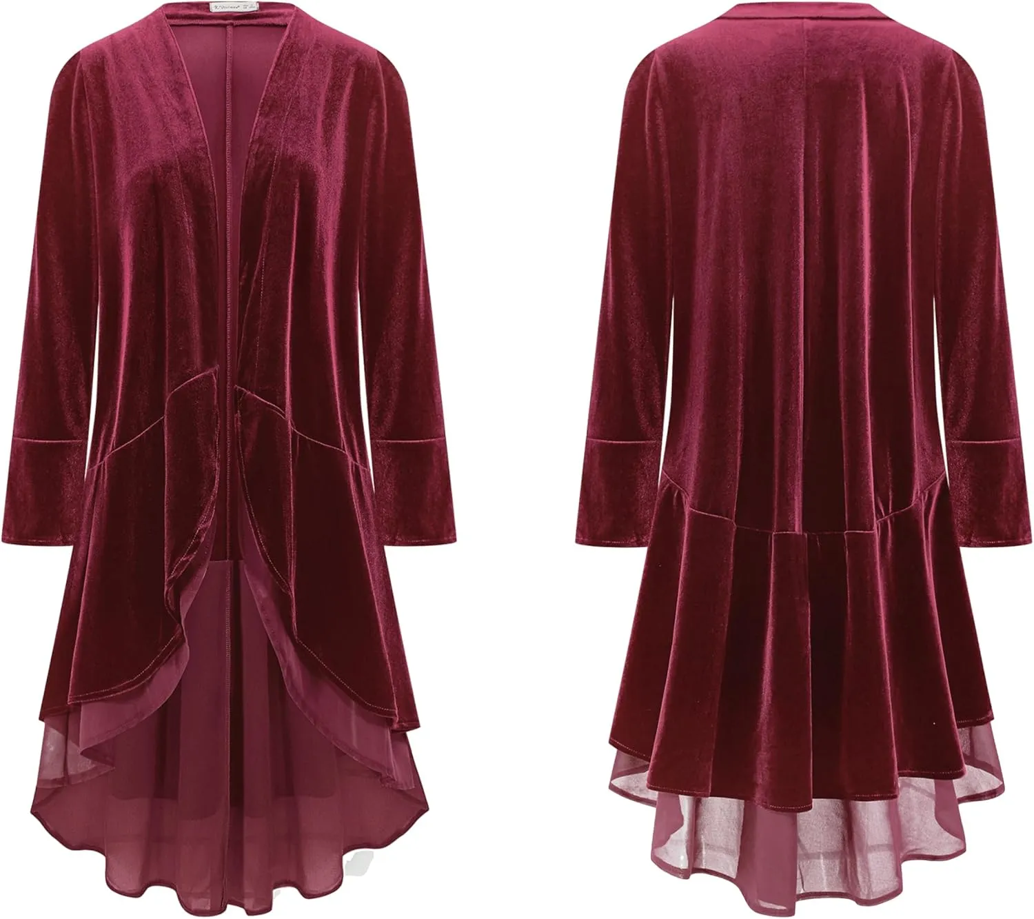 R.Vivimos Womens Ruffled Asymmetric Long Velvet Blazers Coat Casual Jackets