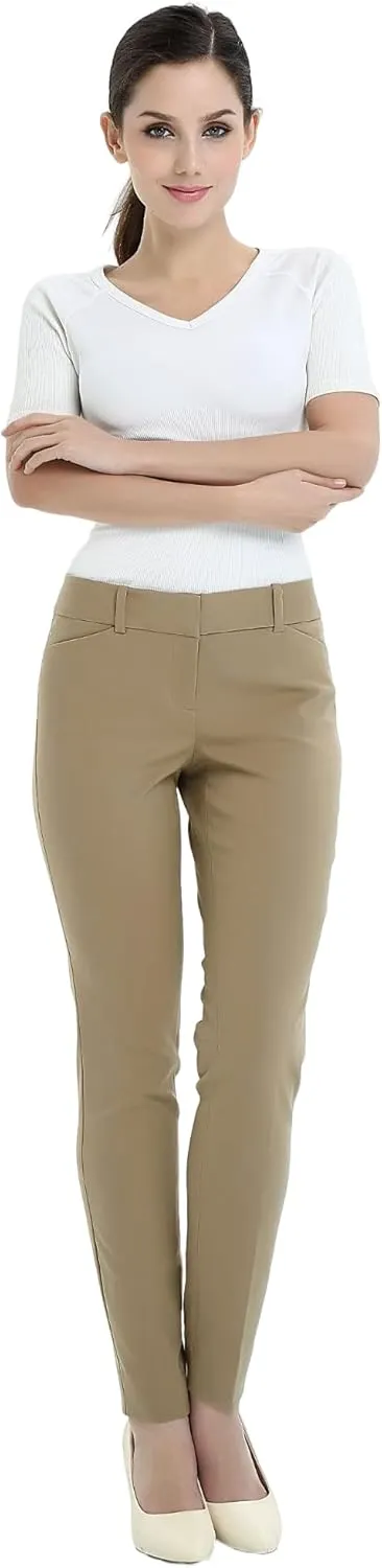 SATINATO Women's Casual Work Pants Skinny Slacks Leggings Comfort Mid Rise
