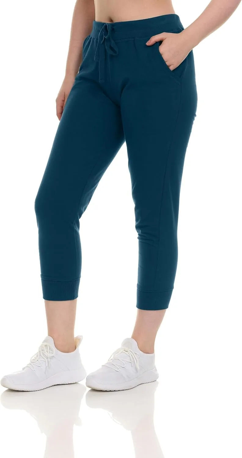 Sexy Basics French Terry Jogger Pants|Cotton Comfort | Capri Length Drawstring Sweat Pants | Multi Packs & Colors