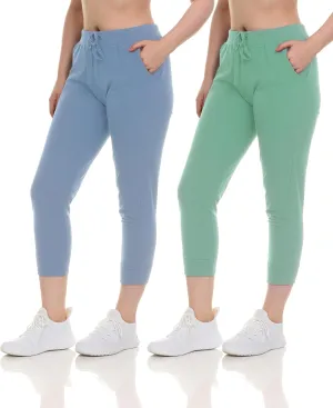 Sexy Basics French Terry Jogger Pants|Cotton Comfort | Capri Length Drawstring Sweat Pants | Multi Packs & Colors