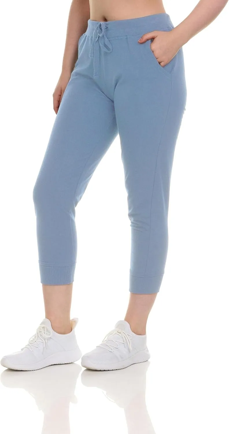 Sexy Basics French Terry Jogger Pants|Cotton Comfort | Capri Length Drawstring Sweat Pants | Multi Packs & Colors