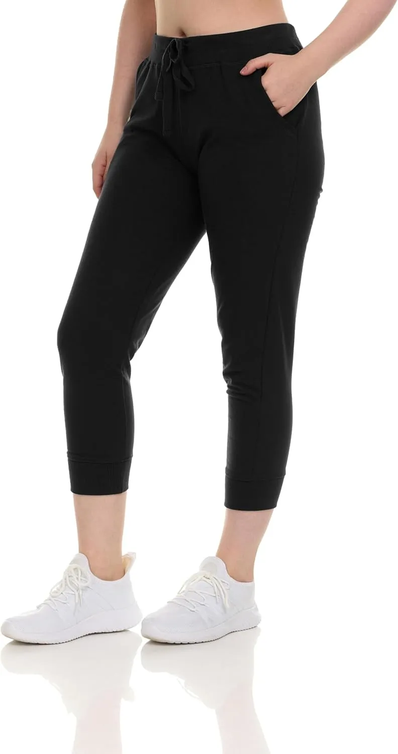 Sexy Basics French Terry Jogger Pants|Cotton Comfort | Capri Length Drawstring Sweat Pants | Multi Packs & Colors