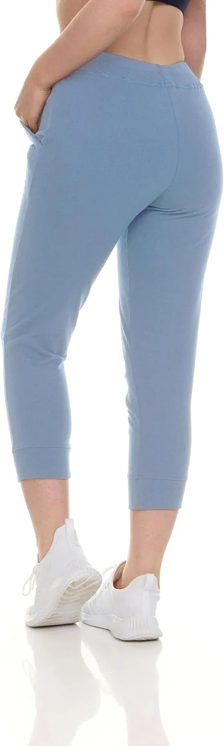 Sexy Basics French Terry Jogger Pants|Cotton Comfort | Capri Length Drawstring Sweat Pants | Multi Packs & Colors