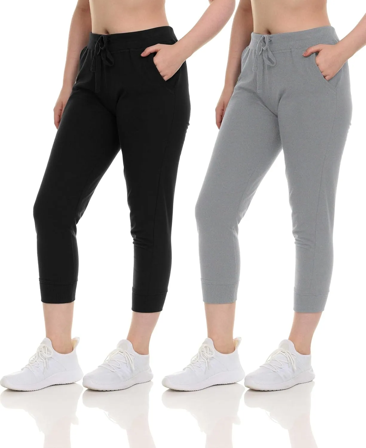 Sexy Basics French Terry Jogger Pants|Cotton Comfort | Capri Length Drawstring Sweat Pants | Multi Packs & Colors