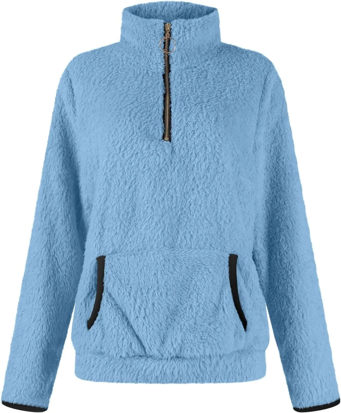 Sherpa 1/4 Zip Pullover Women Fleece Quarter Zip Sweatshirts Lightweight Casual Fluffy Sweaters Fall Winter Clothes