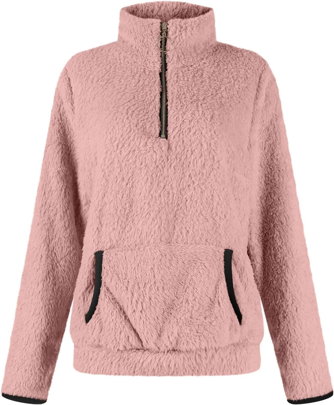 Sherpa 1/4 Zip Pullover Women Fleece Quarter Zip Sweatshirts Lightweight Casual Fluffy Sweaters Fall Winter Clothes