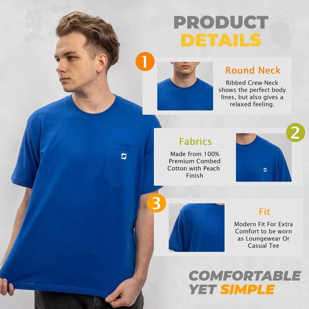 SHOHELL Pocket T Shirts for Men - Cotton Men's T-Shirts, Multipack