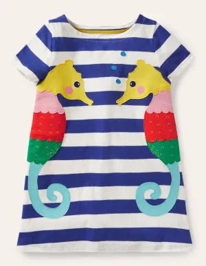 Short Sleeve Appliqué Tunic-Blue Wave/Ivory Seahorse