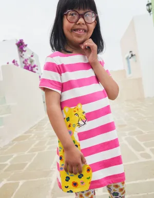 Short Sleeve Appliqué Tunic-Tickled Pink / Ivory Cheetah