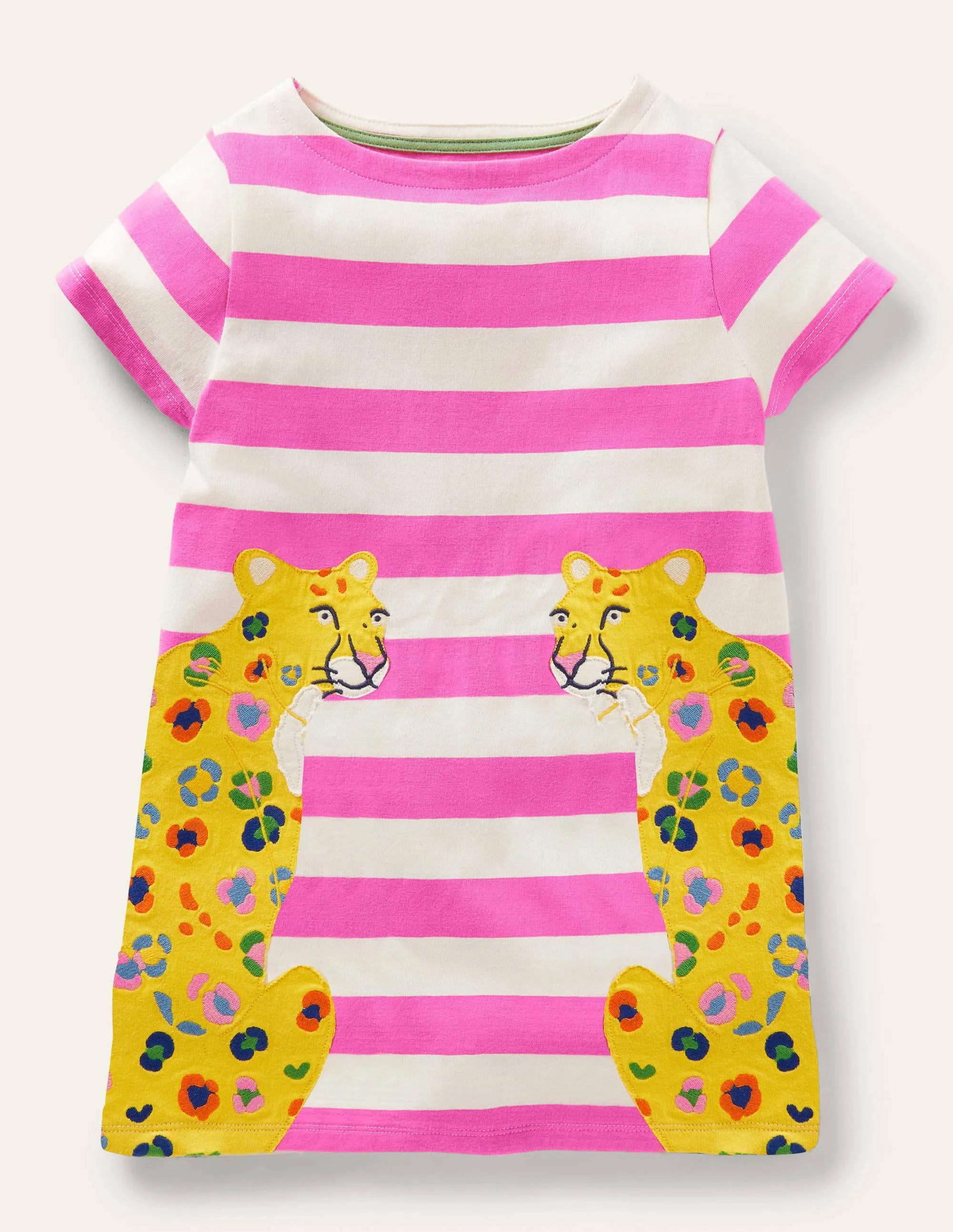 Short Sleeve Appliqué Tunic-Tickled Pink / Ivory Cheetah