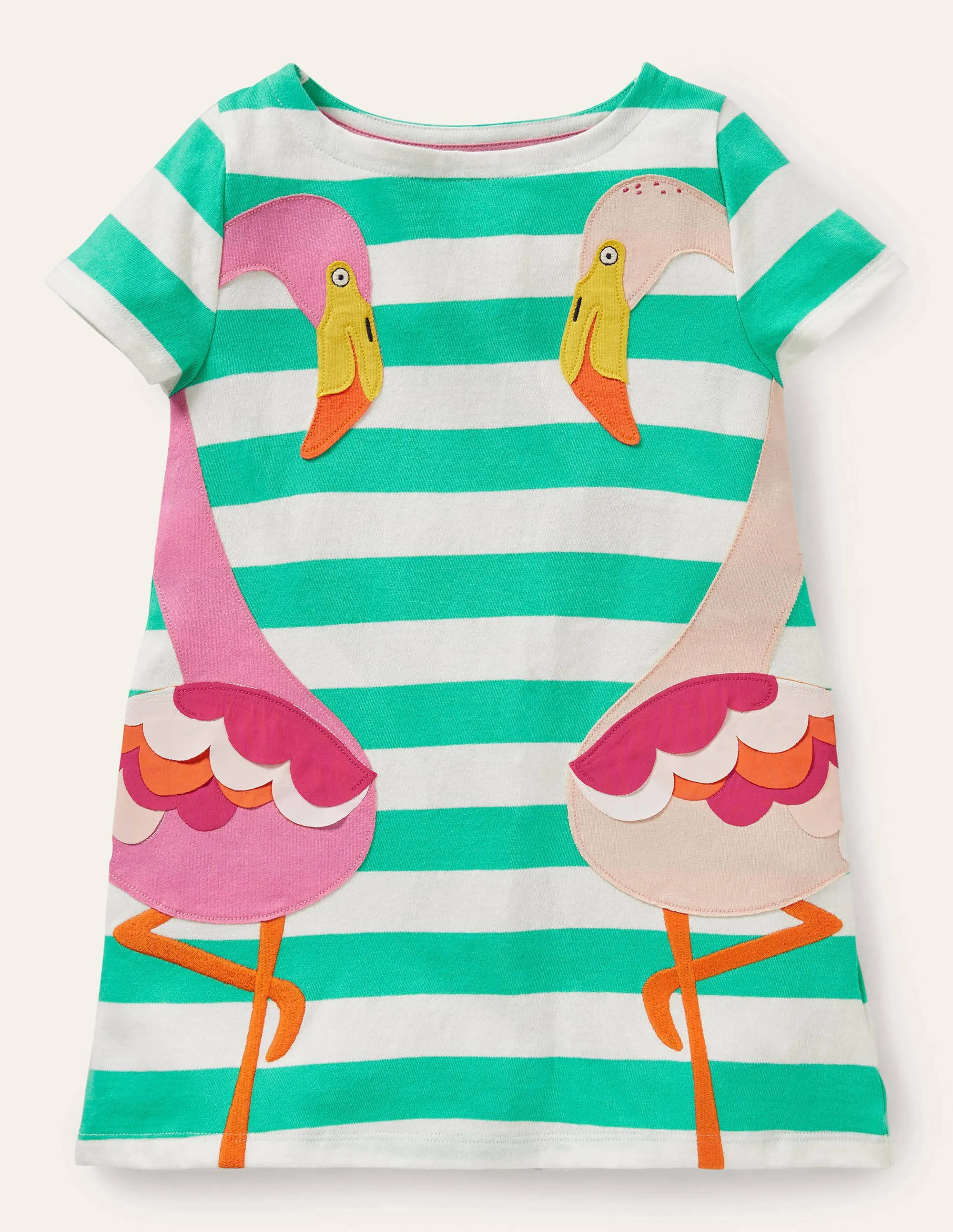 Short Sleeve Appliqué Tunic-Tropical Green/ Ivory Flamingo