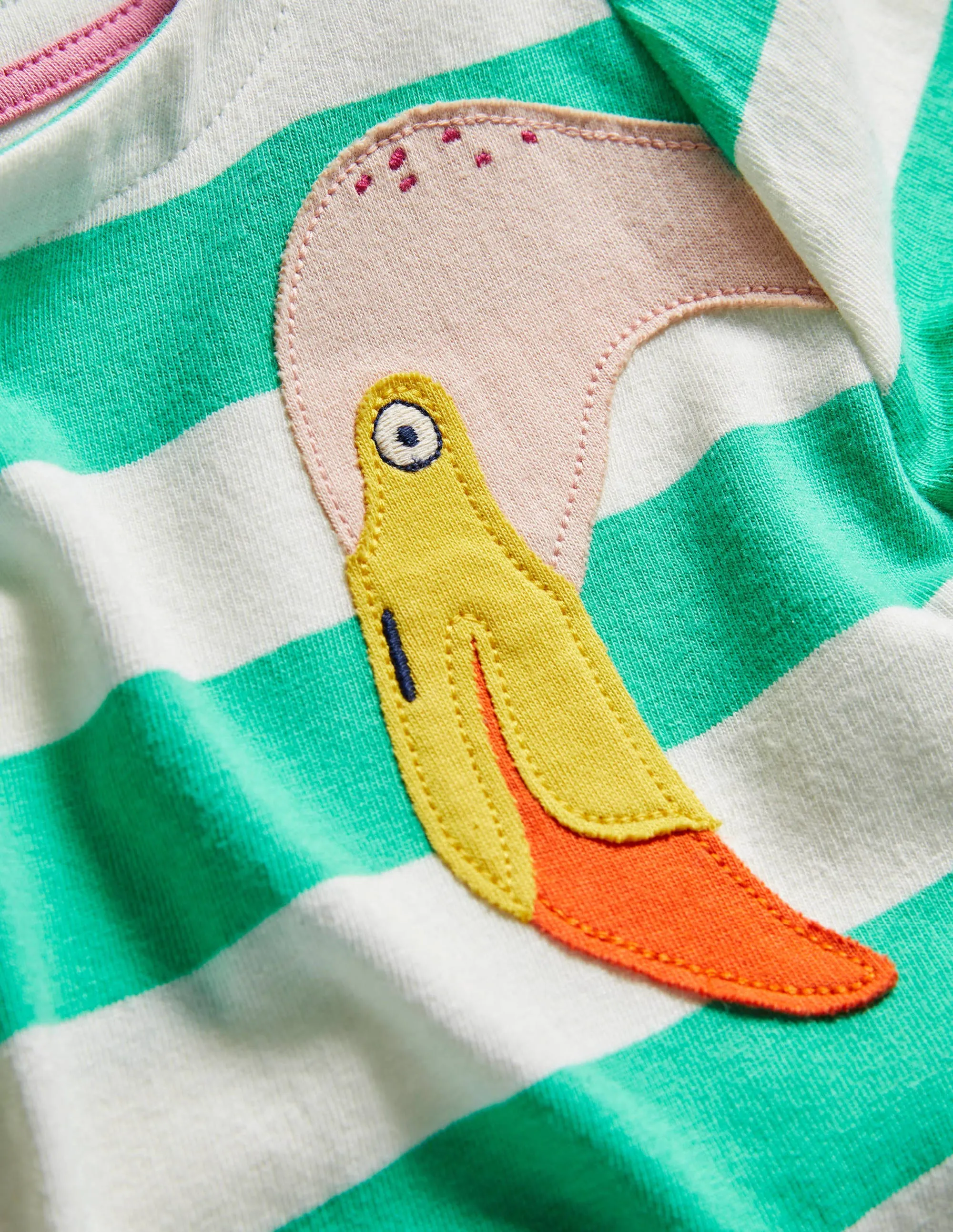 Short Sleeve Appliqué Tunic-Tropical Green/ Ivory Flamingo