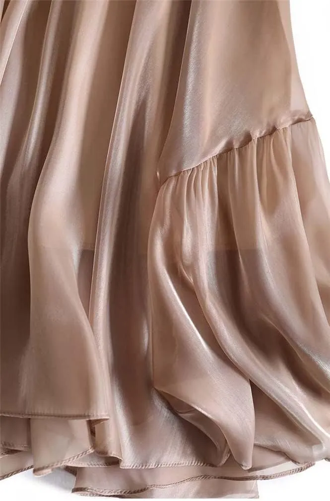 Smooth Satin Skirts Women Spring Summer Fashion Mid-Length A-Line Pleated Skirt